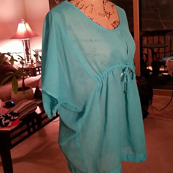 Sheer aqua blouse - Picture 3 of 3